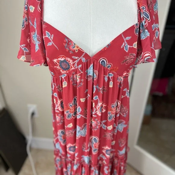 Sachin + Babi The‎ Kara Red floral Ruched Tiered Maxi Dress - Picture 7 of 14